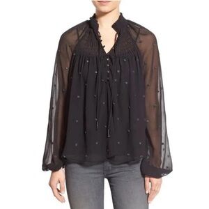 Free People Ready To Run Dot Georgette Top in black size Small